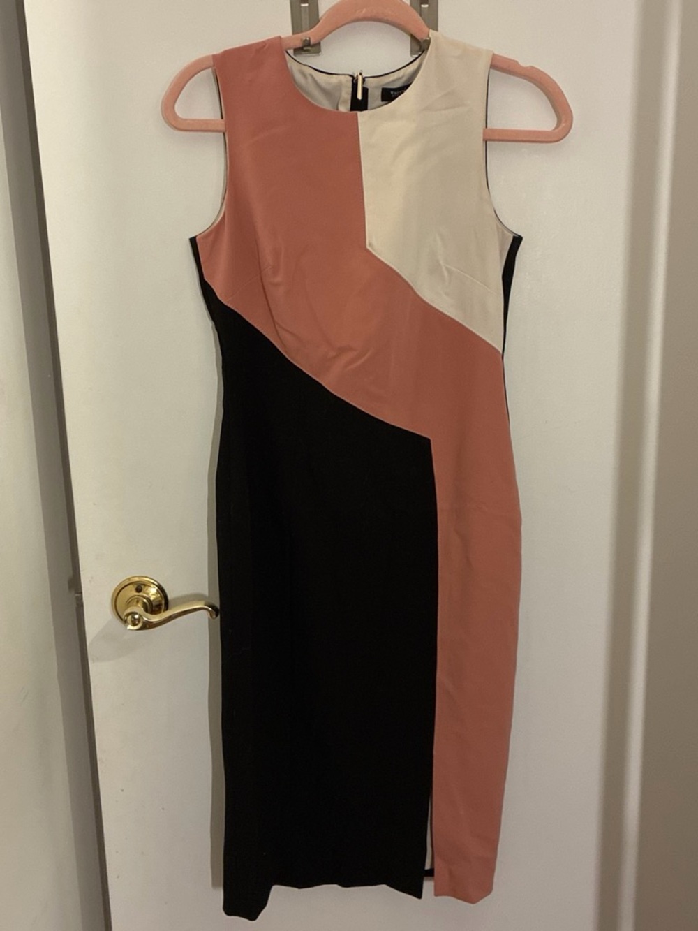 White House Black Market Black, Dusty Rose & Cream Colorblock Sheath Dress